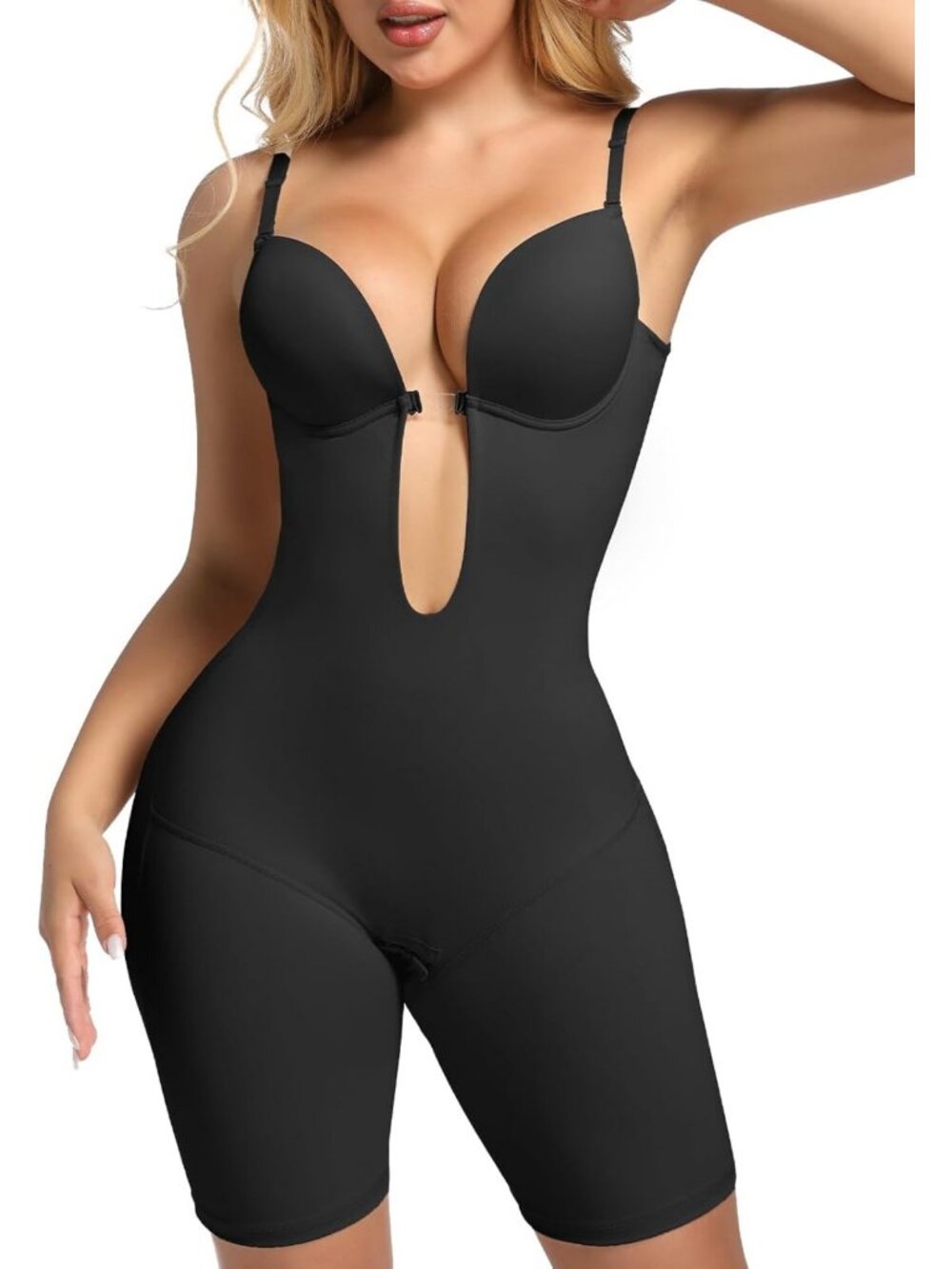 Backless Plunge Shapewear Bodysuit - Women's Low Back Body Shaper for Curves